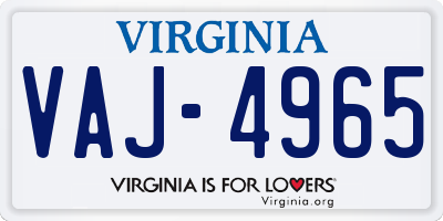 VA license plate VAJ4965