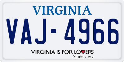 VA license plate VAJ4966