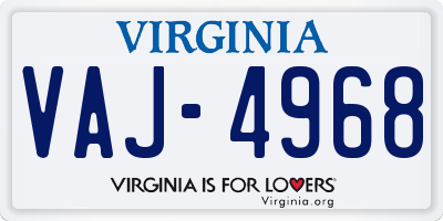 VA license plate VAJ4968