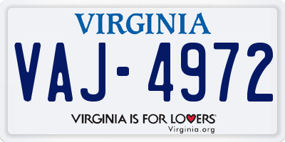 VA license plate VAJ4972