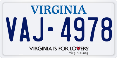 VA license plate VAJ4978