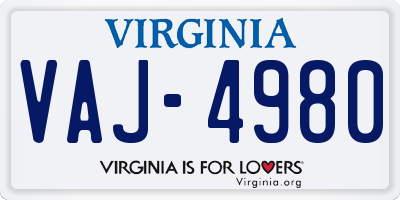 VA license plate VAJ4980