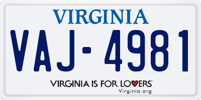 VA license plate VAJ4981