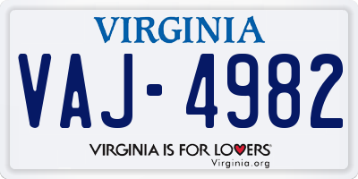 VA license plate VAJ4982