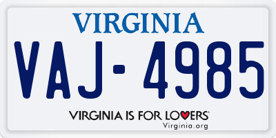 VA license plate VAJ4985
