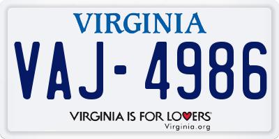 VA license plate VAJ4986