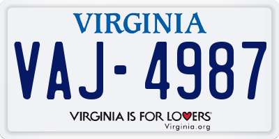 VA license plate VAJ4987