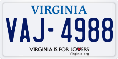 VA license plate VAJ4988