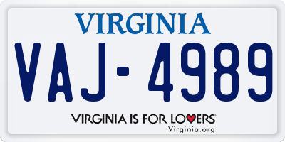 VA license plate VAJ4989