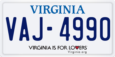 VA license plate VAJ4990