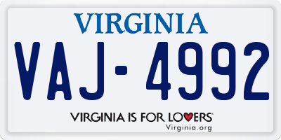VA license plate VAJ4992