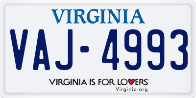VA license plate VAJ4993