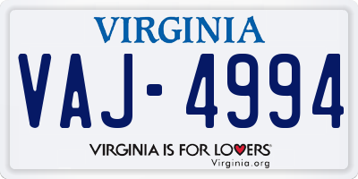 VA license plate VAJ4994
