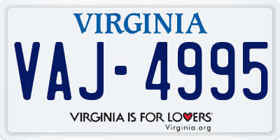 VA license plate VAJ4995