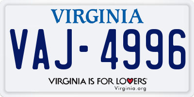 VA license plate VAJ4996