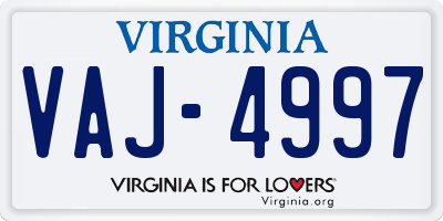 VA license plate VAJ4997