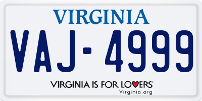 VA license plate VAJ4999