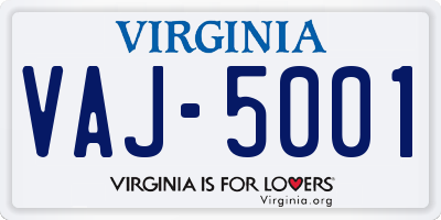 VA license plate VAJ5001