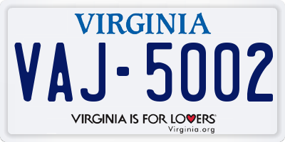 VA license plate VAJ5002