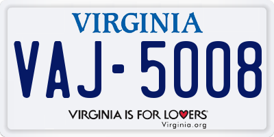 VA license plate VAJ5008