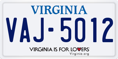 VA license plate VAJ5012