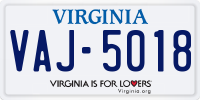 VA license plate VAJ5018