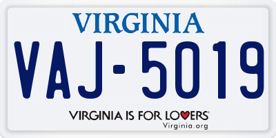 VA license plate VAJ5019