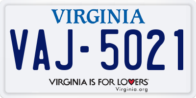 VA license plate VAJ5021