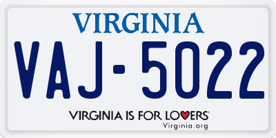VA license plate VAJ5022