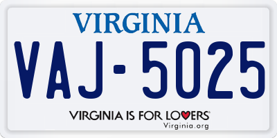 VA license plate VAJ5025