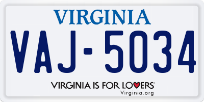 VA license plate VAJ5034