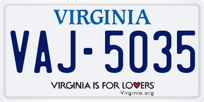 VA license plate VAJ5035