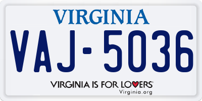 VA license plate VAJ5036