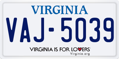 VA license plate VAJ5039