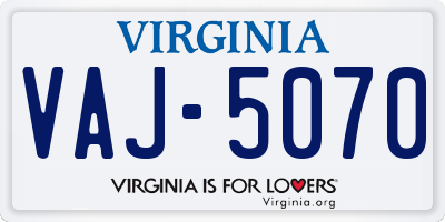 VA license plate VAJ5070