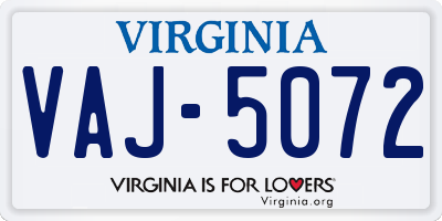 VA license plate VAJ5072