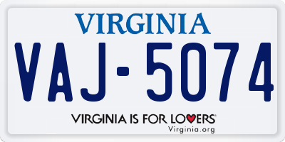 VA license plate VAJ5074