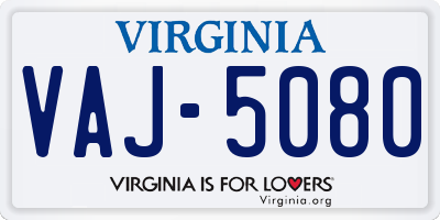 VA license plate VAJ5080