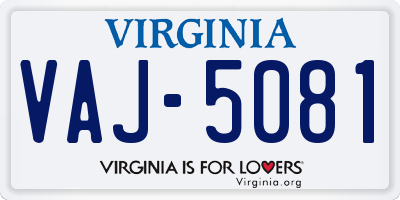 VA license plate VAJ5081