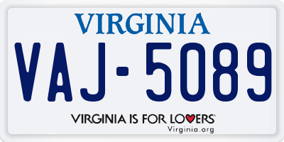 VA license plate VAJ5089