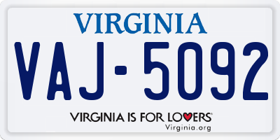 VA license plate VAJ5092