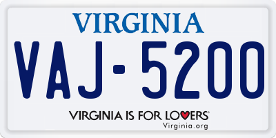 VA license plate VAJ5200
