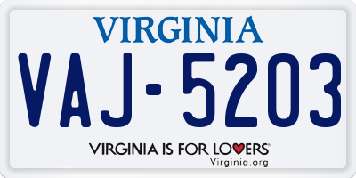VA license plate VAJ5203