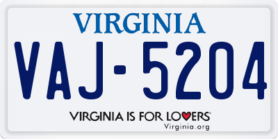 VA license plate VAJ5204