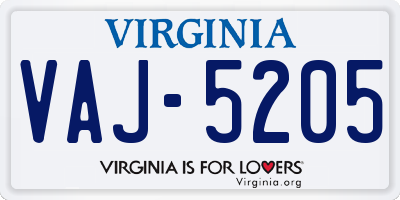 VA license plate VAJ5205