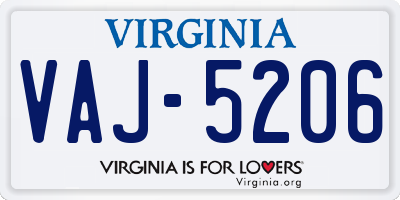 VA license plate VAJ5206