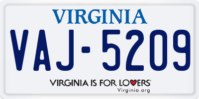VA license plate VAJ5209