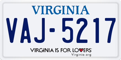 VA license plate VAJ5217