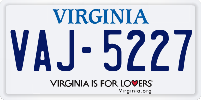 VA license plate VAJ5227