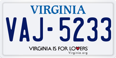 VA license plate VAJ5233